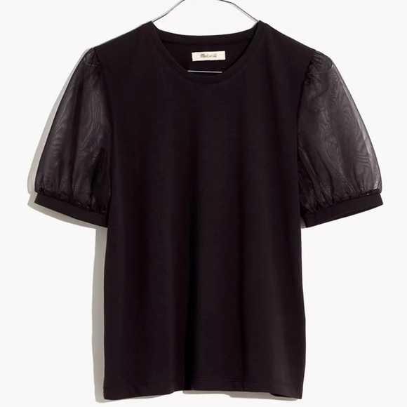 New Madewell Sheer Sleeve Knit Top Small Black MB133 - Picture 2 of 8